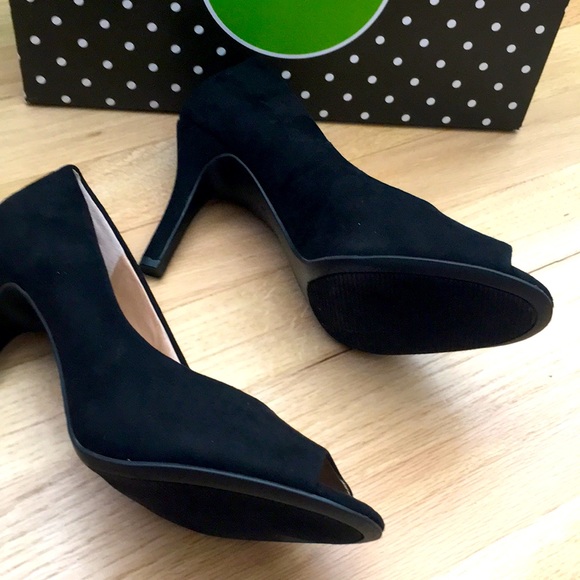 Kelly & Katie, black mircosuede, open toe 3inch heels,  unworn - Picture 3 of 5